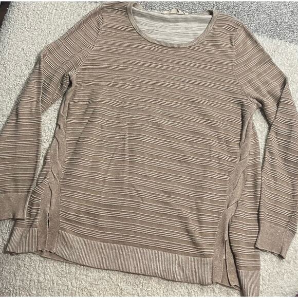 Soft Surroundings Women's Size Large Twist Side Striped Sweater Tan 2CV51 010620 - Picture 1 of 10